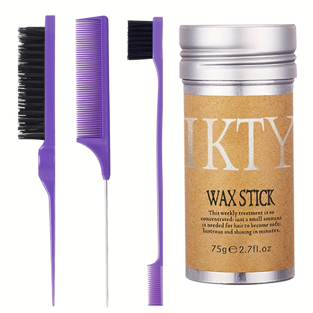 4pcs/Set Hair Wax Stick, Slick Back Hair Brush Set, Long Lasting Hair Wax Stick For Hair, Teasing Brush For Hair Styling, Edge Brush For Tame Frizz For Baby Hair, Rat Tail Combs For Parting