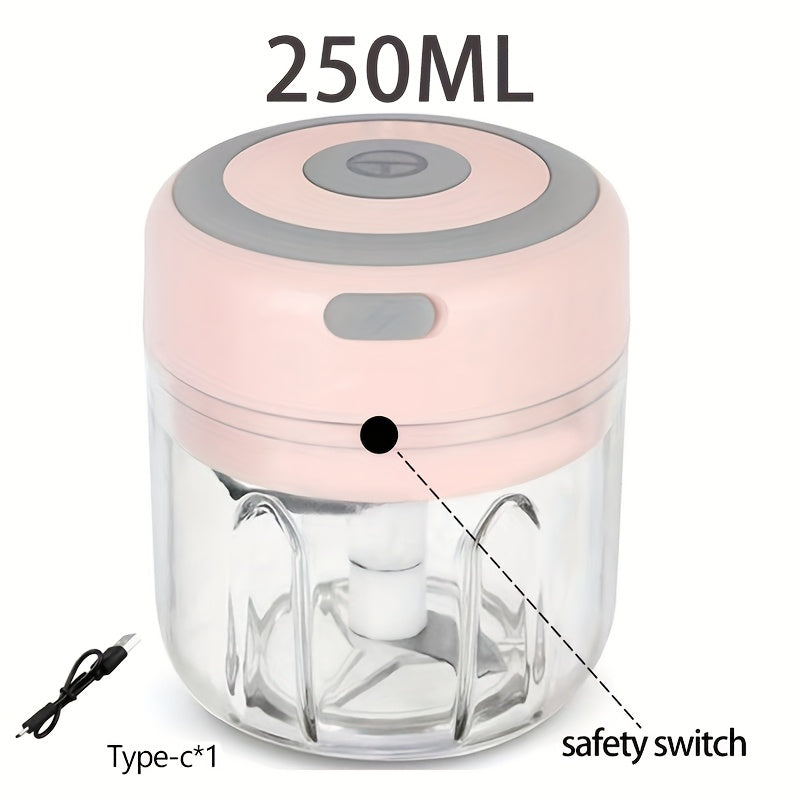 Electric Food Processor, Meat Grinder, Vegetable Chopper, Electric Garlic Chopper, 250ml USB Rechargeable Mini Chopper, Powerful Small Food Processor, Vegetable Mixer, Wireless Food Chopper for Ginger, Chili, Fruits, Meat, E