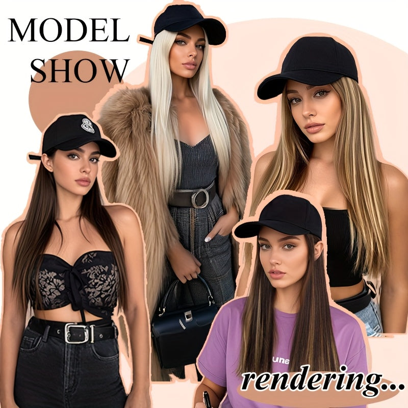 Long Straight Black Synthetic Hair Wig with Bangs - Natural-Looking Baseball Cap Hair Extension for Women, Easy to Style & Maintain, All-in-One Design for Versatile Looks, Hair Wigs, Versatile Hairpiece, Comfortable Fit Cap
