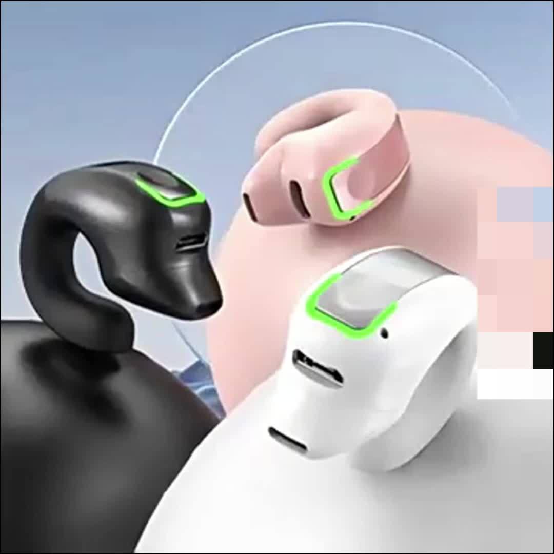 Single-Sided Clip-On Wireless Black Earphone with Bone Conduction | Large Capacity Battery, 5-2.5W Power, Call Control Button, Suitable for Sports, Running, Outdoor Activities, Ideal Gift for All