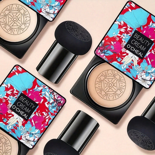 Korean Air Cushion Mushroom Head Puff Foundation & Concealer - Natural Plant Formula, Flawless Lightweight Full Coverage, 12-Hour Moisturizing Oil Control, Nude Shades for All Light Types