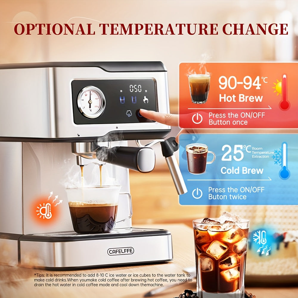 Italian Semi-Automatic Espresso Machine with Built-in Milk Frother & Steam Wand, 20 Bar Pump Stainless Steel Coffee Maker for Latte, Cappuccino, Americano, 1.5L Detachable Water Tank, Smart Touch Panel, Programmable Settings,