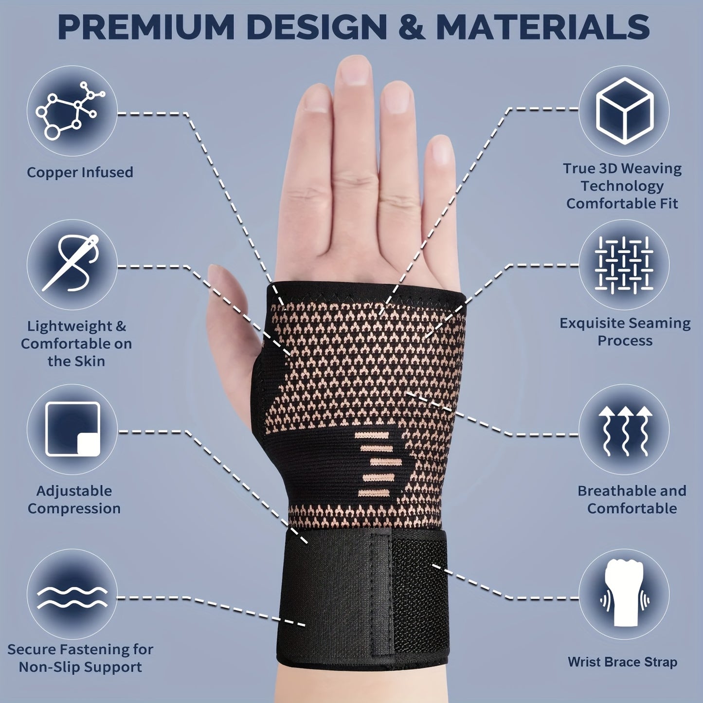 2 PCS Set M-L-XL Size Copper Fiber Wrist Brace Gloves - Adjustable Compression Straps Hand Braces for Men & Women, Breathable Mesh Design with Closure, Ideal for Hand & Wrist Support During Physical Activities, Hand Wraps & S