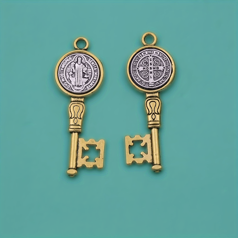 3 PCS Set  St. Benedict Medal Key Pendants - Antique Brass-like Oxidized Finish, with Hanging Hole - Catholic Religious Jewelry for Necklace, Keychain - Durable Metal Medal Charms for Everyday or Special Occasions - Compatibl