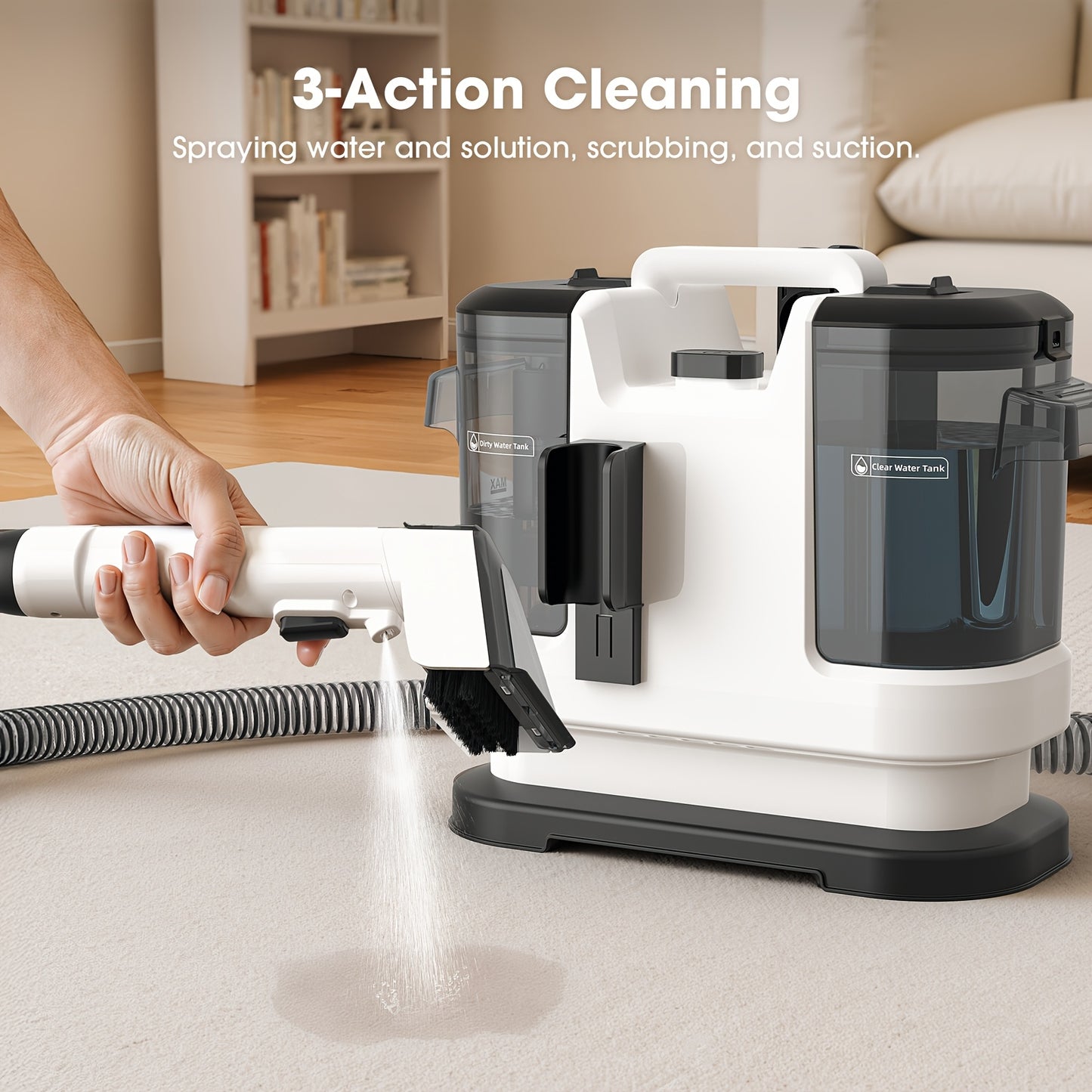 NEW Set Portable Instant Heated Function Washing Vacuum Cleaner, Upholstery Spot Cleaner, 20Kpa Multifunctional Handheld Vacuum Cleaner, High Power Carpet Cleaner Machine, Stain Removal, Fabric Washing, for Pets, Stairs, Car