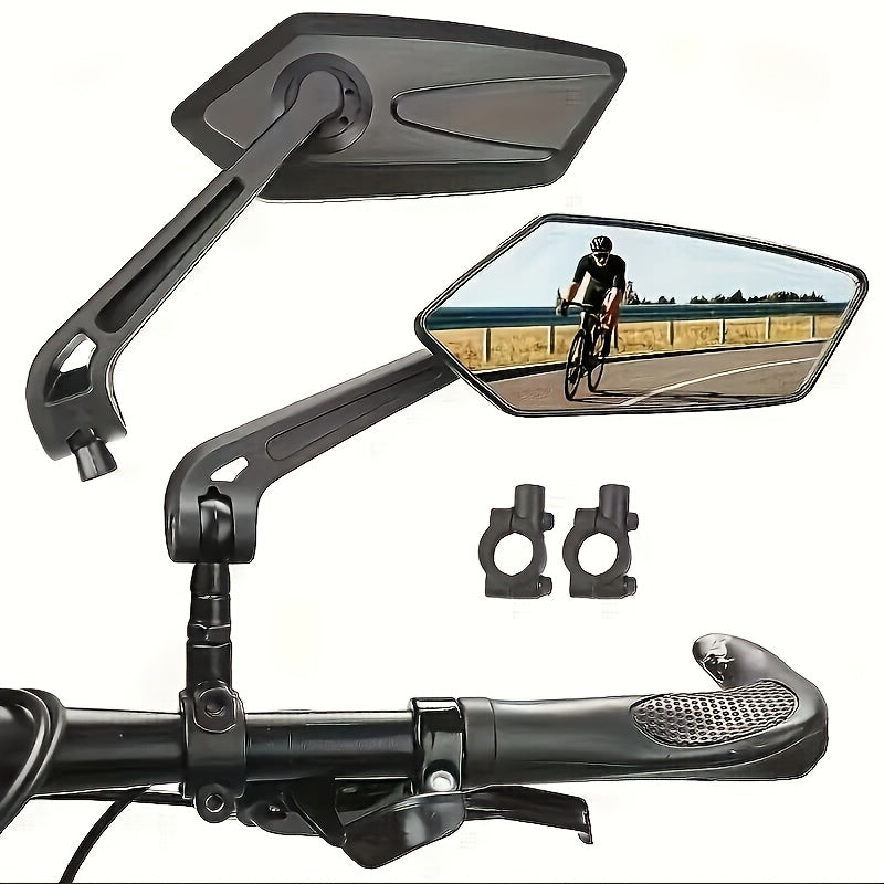 2 PCS Set HD Wide Angle Bicycle Rearview Mirrors - 360° Adjustable, Suitable for Scooters & Bikes Reflective Mirror - Durable ABS, Black Rectangular Handlebar Mirror with Clear Vision Reflection
