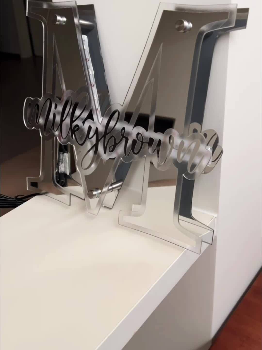 Customized bedroom personalized double-sided letter LED mirror light, USB power supply, suitable for room wall, bathroom, neon light mirror, Christmas Valentine's Day birthday gift (1pc)