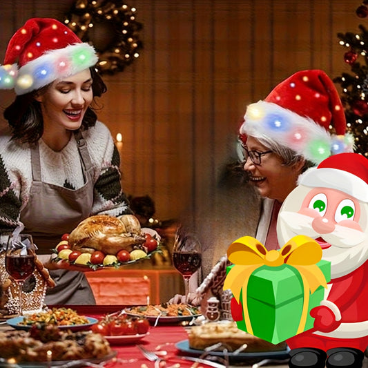 Christmas Decorations Velvet Glowing Christmas Hat Party Supplies Holiday Gifts Party Props Year-End Decoration Red And White Colorful Lights Hair Accessories Headwear, Christmas Hats, Party Hats