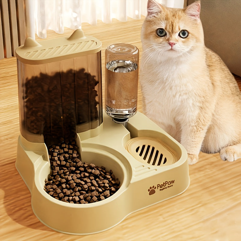 NEW Automatic Gravity-Fed Cat & Dog Feeder-Waterer Combo with Dual Wet/Dry & Water Dispensers, Spill-Proof System, No Battery/ Auto Refill, Easy-Clean Durable Design for Multi-Pet Houses, Kittens & Puppies (No Wiring Needed)