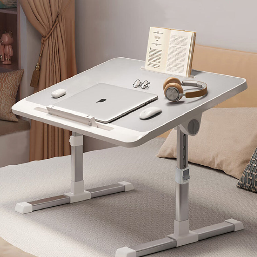 Extra-Wide Foldable Writing Desk - Dual-Angle Adjustable with Non-Slip Tray & Hidden Storage Layer, Perfect for Bed Working/Study Room, Light Grey, Laptop Desk, Standing Desk, MDF Wood, Folding Table Feet