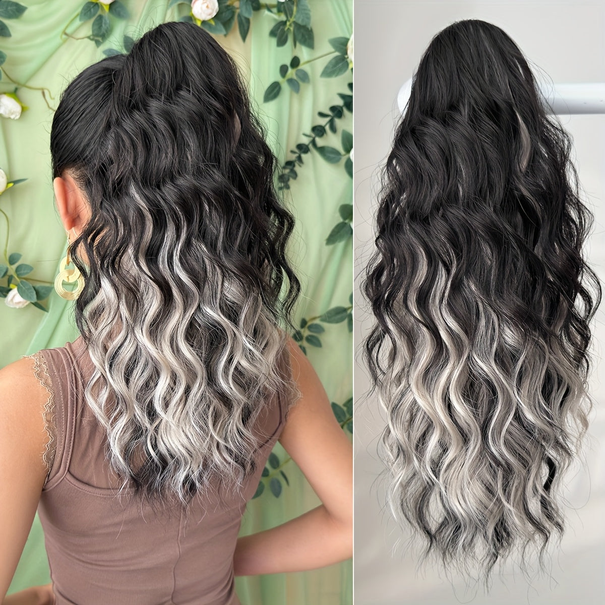 8 Colors Claw Shaped Ponytail Extension Hair Accessory Gradient Wig Multi-Color Wig 45.72 cm Water Ripple Heat-resistant Fiber Synthetic Ponytail Wig,  Women's Daily Use Hair Care Supplies