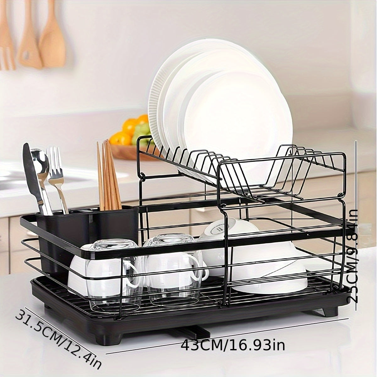 NEW 2/3 Tier Kitchen Sink Dish Drainer Rack With Drip Tray Cutlery Holder Plate Stainless Steel Rack