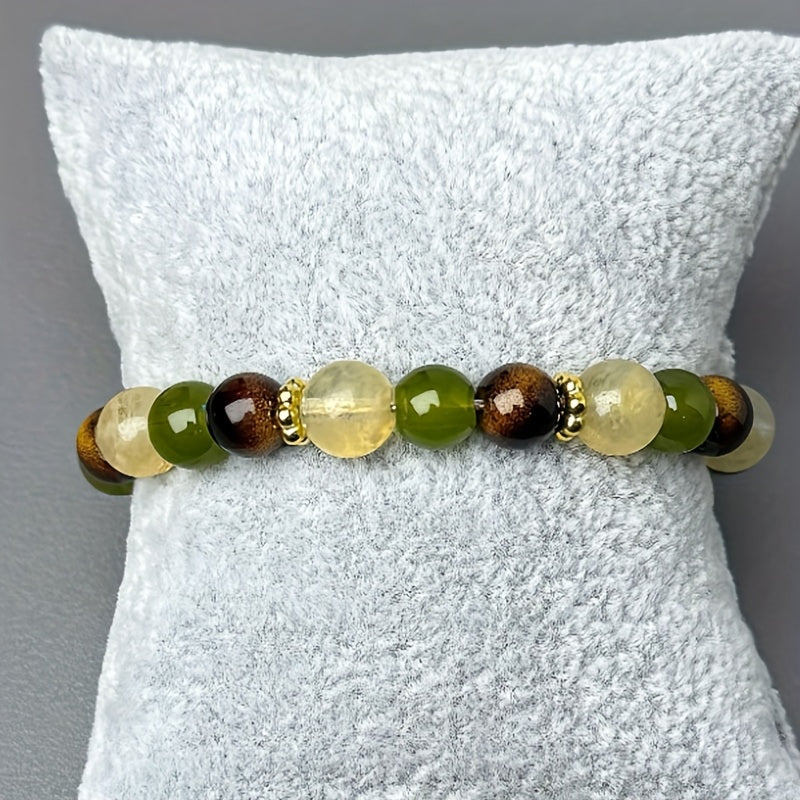Natural Tiger's Eye & Citrine (Green Treasure) Beads Menopause Balancing Bracelet - Bohemian with 8mm Stone Beads, Hot Flash, Natural Gift for Menopause Symptoms, Year-Round Wear