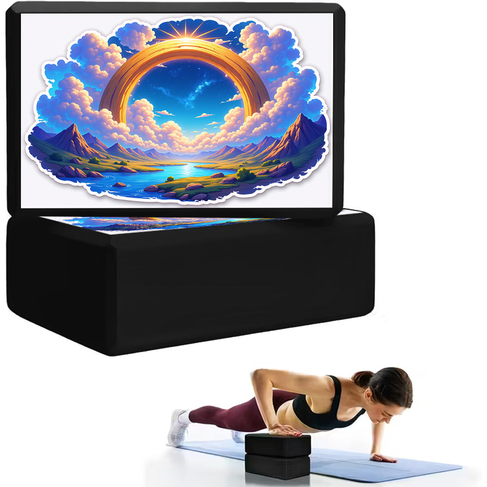 2 PCS Set Home Gym Exquisite Printed Yoga Blocks: Majestic Mountains and Rivers, Radiant with Infinite Light, Fully Displaying the Beauty of Nature. Professionally Recommended! Made from High-density EVA Lightweight Material,