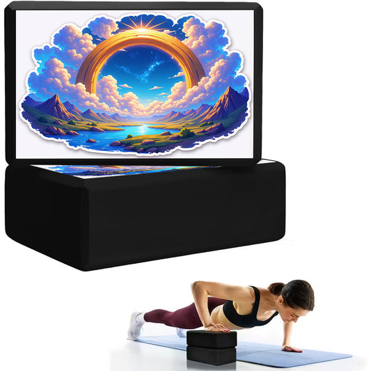 2 PCS Set Home Gym Exquisite Printed Yoga Blocks: Majestic Mountains and Rivers, Radiant with Infinite Light, Fully Displaying the Beauty of Nature. Professionally Recommended! Made from High-density EVA Lightweight Material,