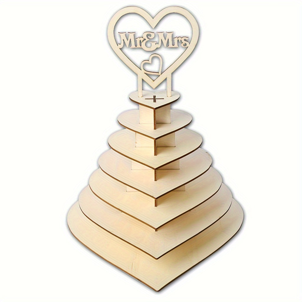 Elegant 7-Tier Heart-Shaped Wooden Chocolate Display Stand for Weddings & Parties - Artistic Home Decor Accent