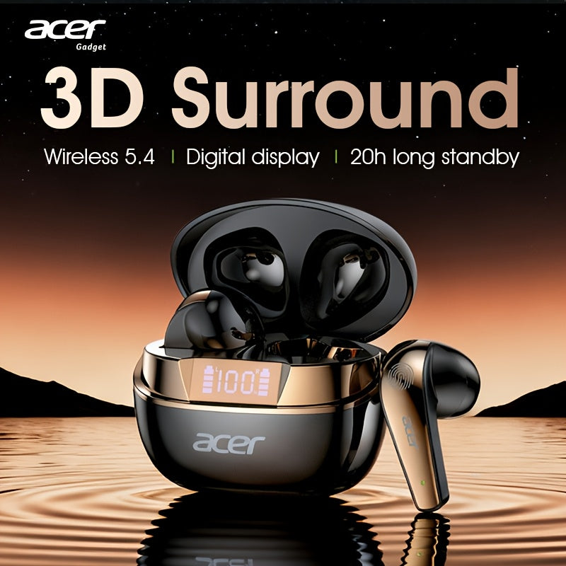 [ Original Genuine Acer Brand]  Wireless Earphones, Charging Case Hi-Fi High-Definition Decoding, 3D Surround Sound, Large Diaphragm Bass Enhancement, LED Digital Display, Call Noise Reduction, 20h Long Standby, Comfortable I