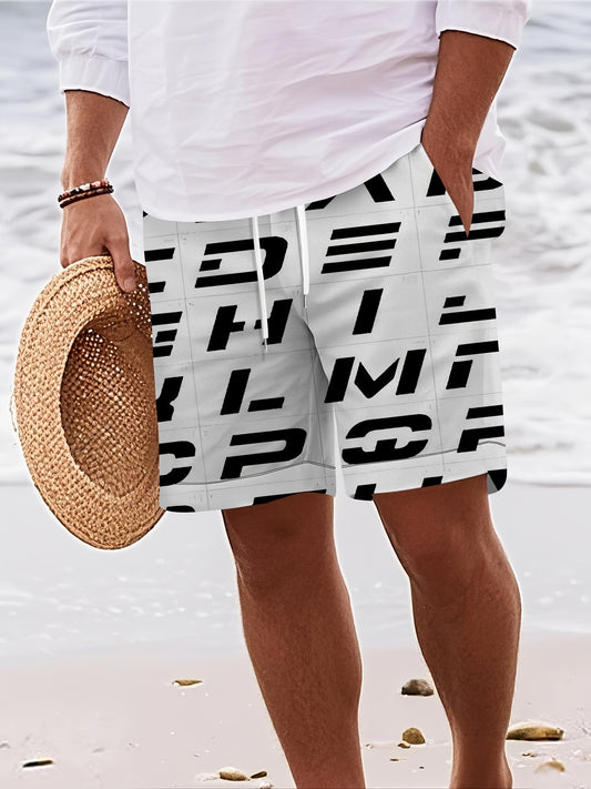 UK 42-56 Plus Size Men's Summer Casual Shorts Featuring Bold 3D Letter - Lightweight, Breathable Fabric Ideal for Beach, Vacation, and Outdoor Activities. Modern Beachwear, Summer Sport Shorts