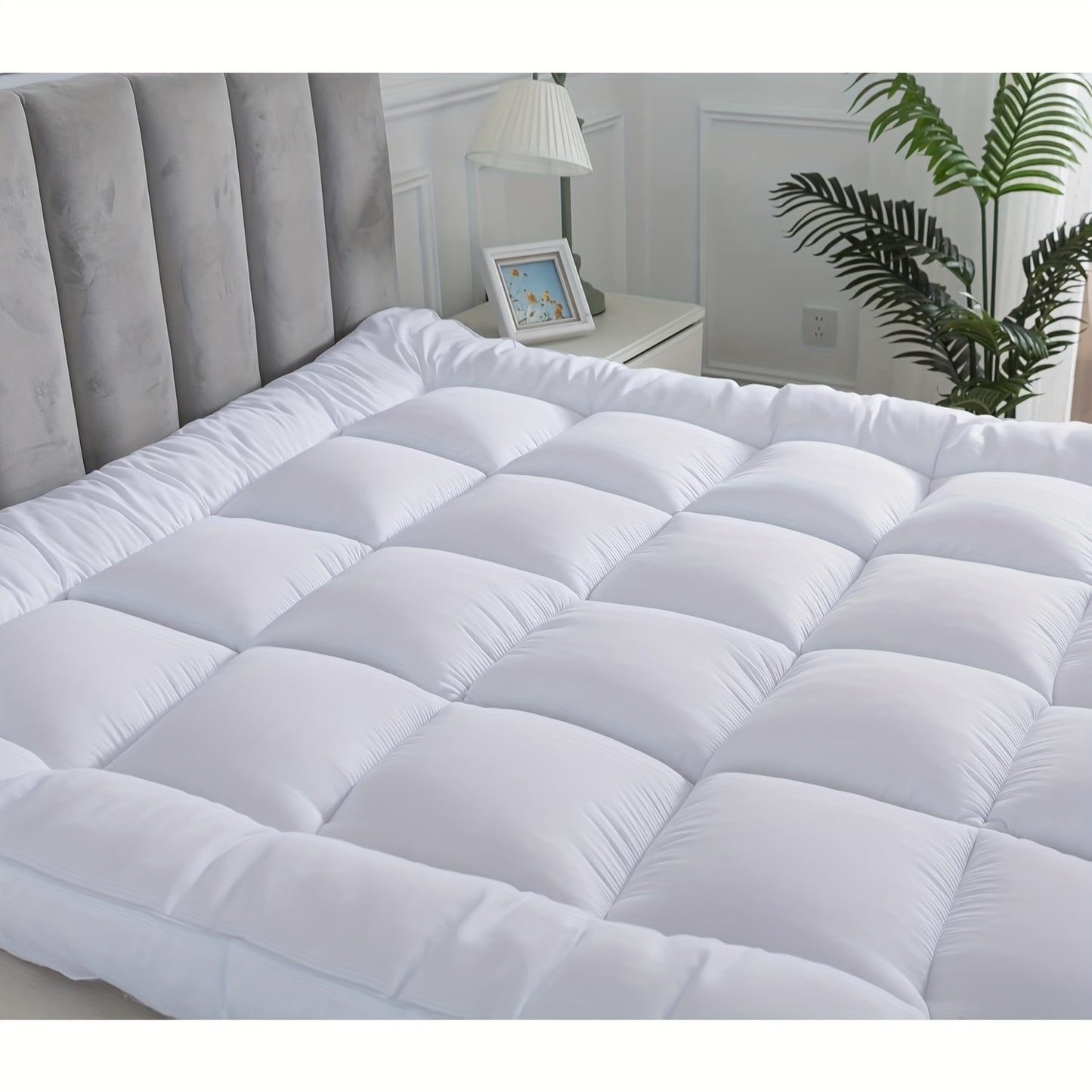 NEW White/Black/Blue/Gray Color Home Hotel Quality Mattress Topper 10cm / 4 inch Thick Filling with Elasticated Straps in Single, Small Double (4Ft), Double, King, Super King Size Bedding Supplies