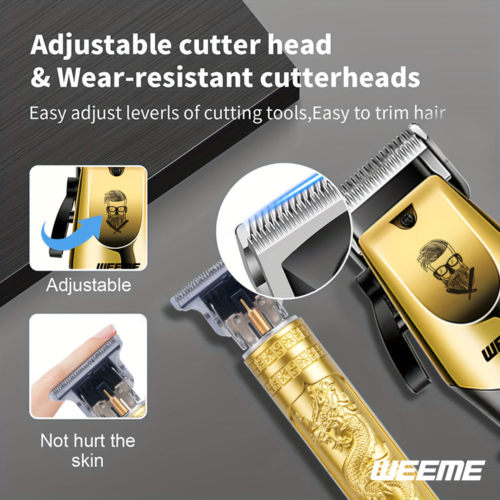 4pcs Men's Golden Electric Hairdresser Set, Household Beard Building Kit. Electric Hair Clipper + Electric Shaver + Electric Nose Hair Trimmer + Fine Trimmer. Used for Home, Car and Travel. Gifts for Fathers, Husbands, Sons,