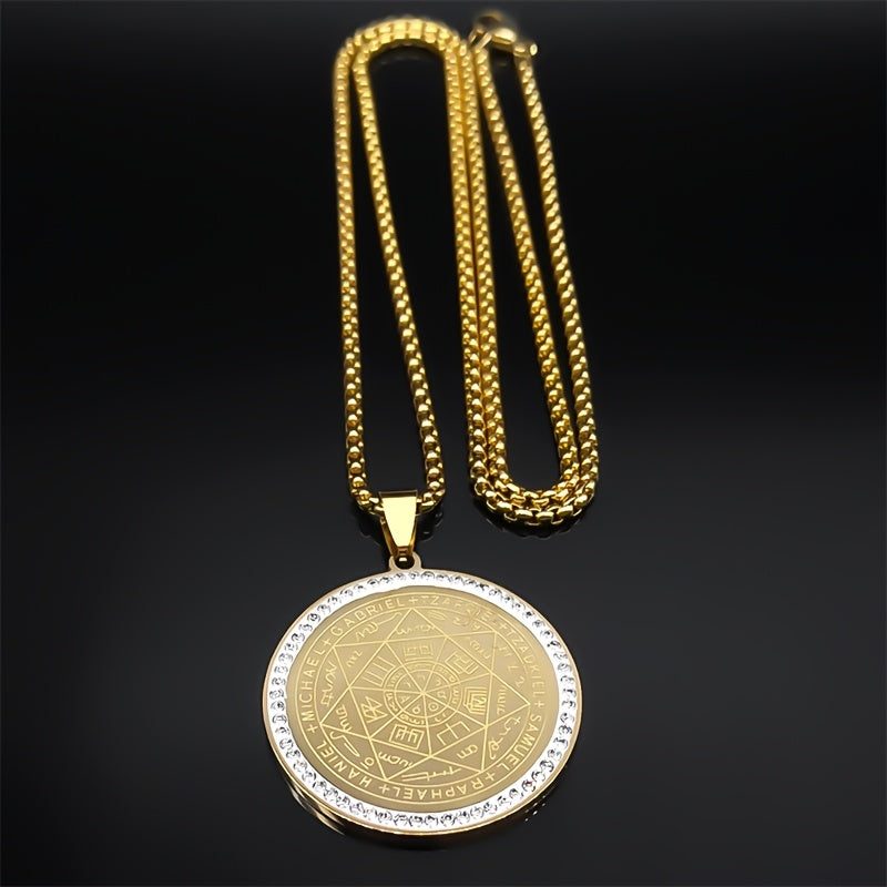 Seven Archangels Medal Angel Necklace for Women Men Stainless Steel Seal of Solomon Protection Chain Jewelry Accessories