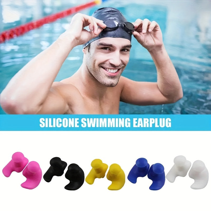 5 Pairs Set Silicone Swim Earplugs Set - Reusable, Surfing & Water Sports - Comfortable Sleep Earplugs in Black, Pink, Blue, Yellow, White Beach Swimming Water Pool Accessories Sports Supplies