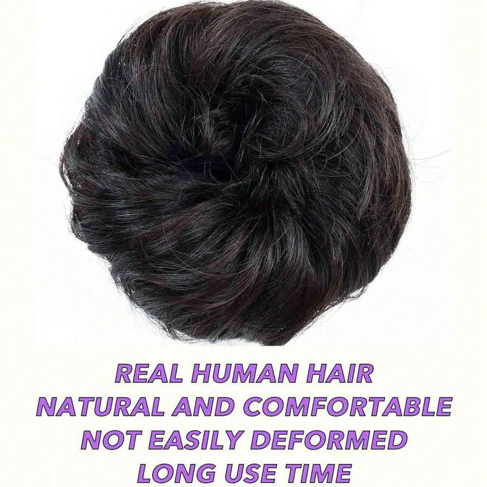 Real Human Hair Bun Donut 4 Colors with Elastic Band - Wavy Volume, Instant Updo Extensions for, Scalp-Propatible Hairpiece for Chignons, Buns & Volume (No Glue/)