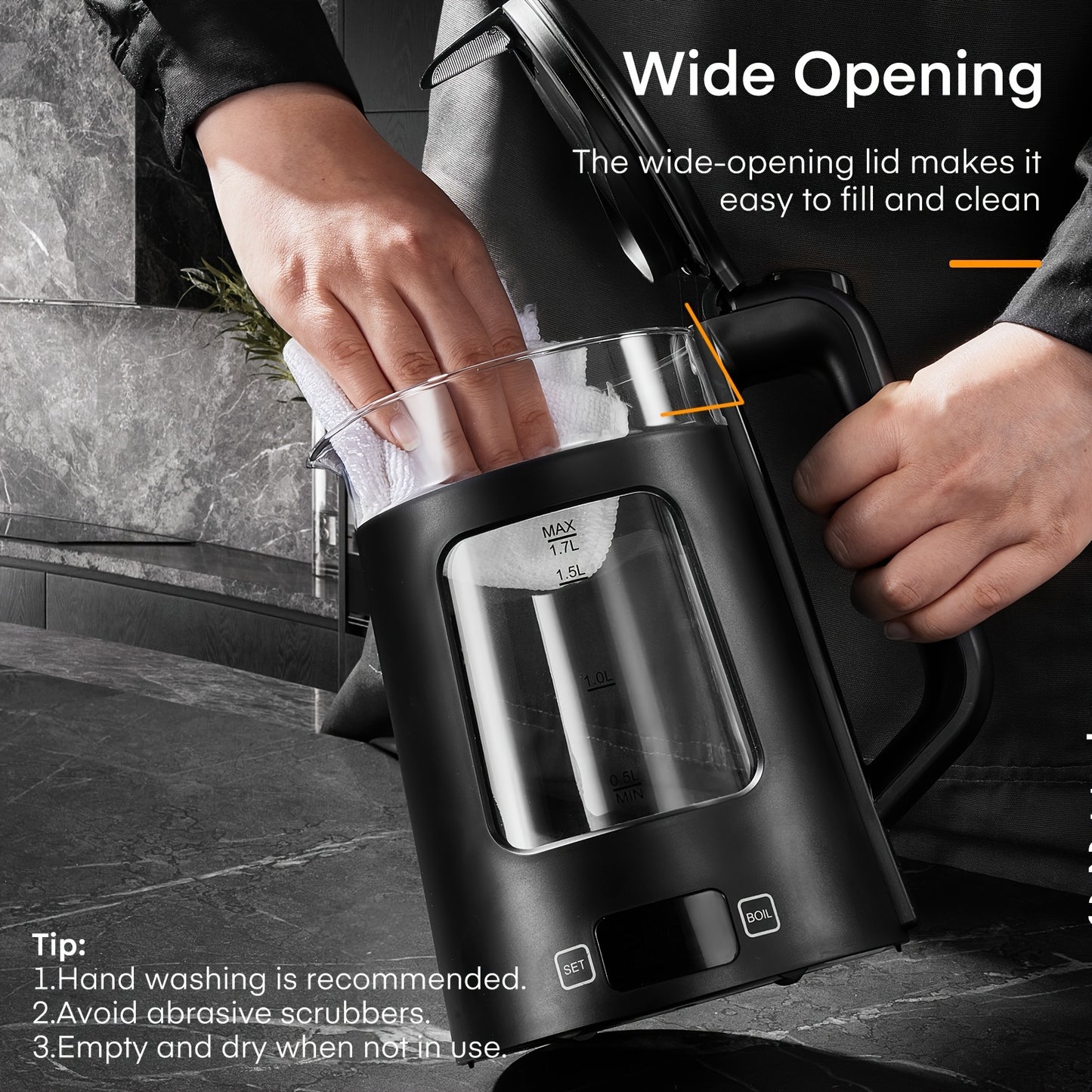 1.7L Glass Electric Kettle with Keep Warm, 5-Temperature Control (Chiller Mode), 2200W Fast Boil, Auto Shut-Off & Boil- Protection, & 5- Indicator, UK Plug (220-240V) - Tea Maker & Beverage Dispenser