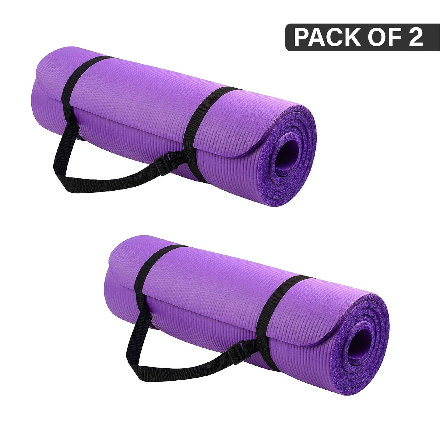 2 PCS Set Yoga Mat Unisex Non-Slip Thick Foam Fitness Exercise Mat (10mm) Comes with Carrying Strap Lightweight Home Gym Workout Equipment for Yoga, Pilates, Stretching, Gymnastics Training & Camping (Pack of 2)