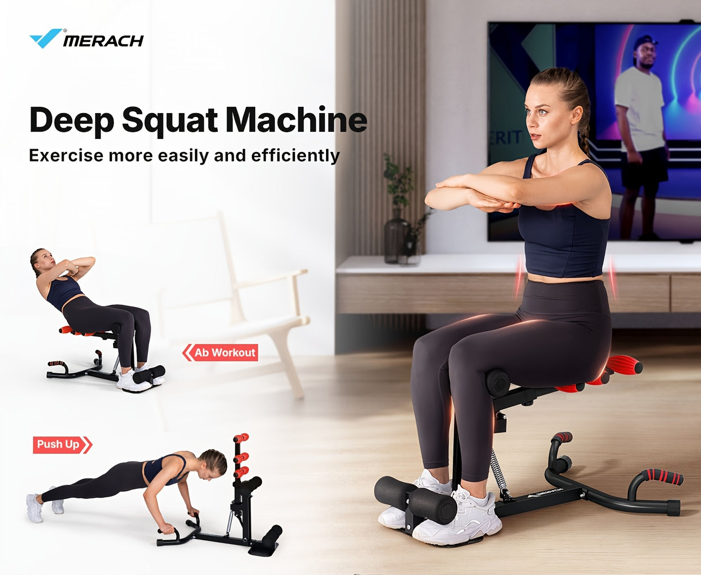 Home Gym  Women Men Training Squat Machine Adjustable with 3-Level Resistance, 136.08KG Weight Capacity, Safe & Easy-to-Use Squat Trainer Suitable for Fitness, Strength Training, Knee/Back, Compact (No Electronics)