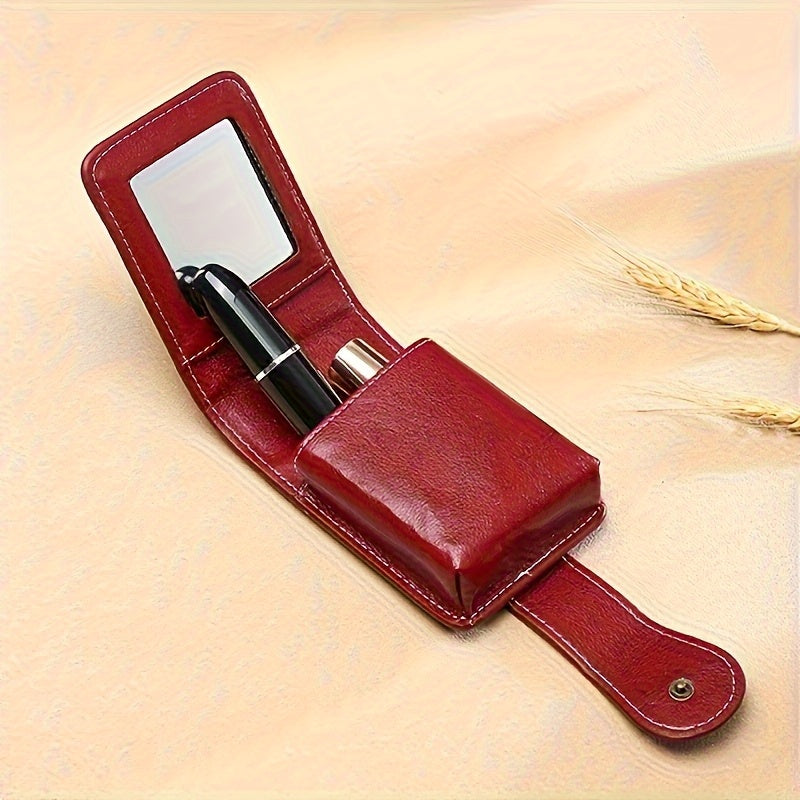 A Stylish And Elegant Mini Makeup Case PU Leather, Featuring a Mirror And a Snap Closure, Perfect for Daily Use And Travel. This Portable Beauty Storage Bag Comes in Red And Brown, with Fashionable Snap Closure And Metal Rive