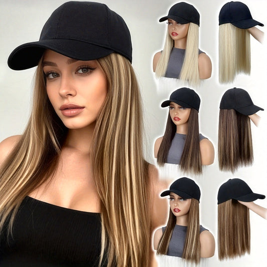 Long Straight Black Synthetic Hair Wig with Bangs - Natural-Looking Baseball Cap Hair Extension for Women, Easy to Style & Maintain, All-in-One Design for Versatile Looks, Hair Wigs, Versatile Hairpiece, Comfortable Fit Cap
