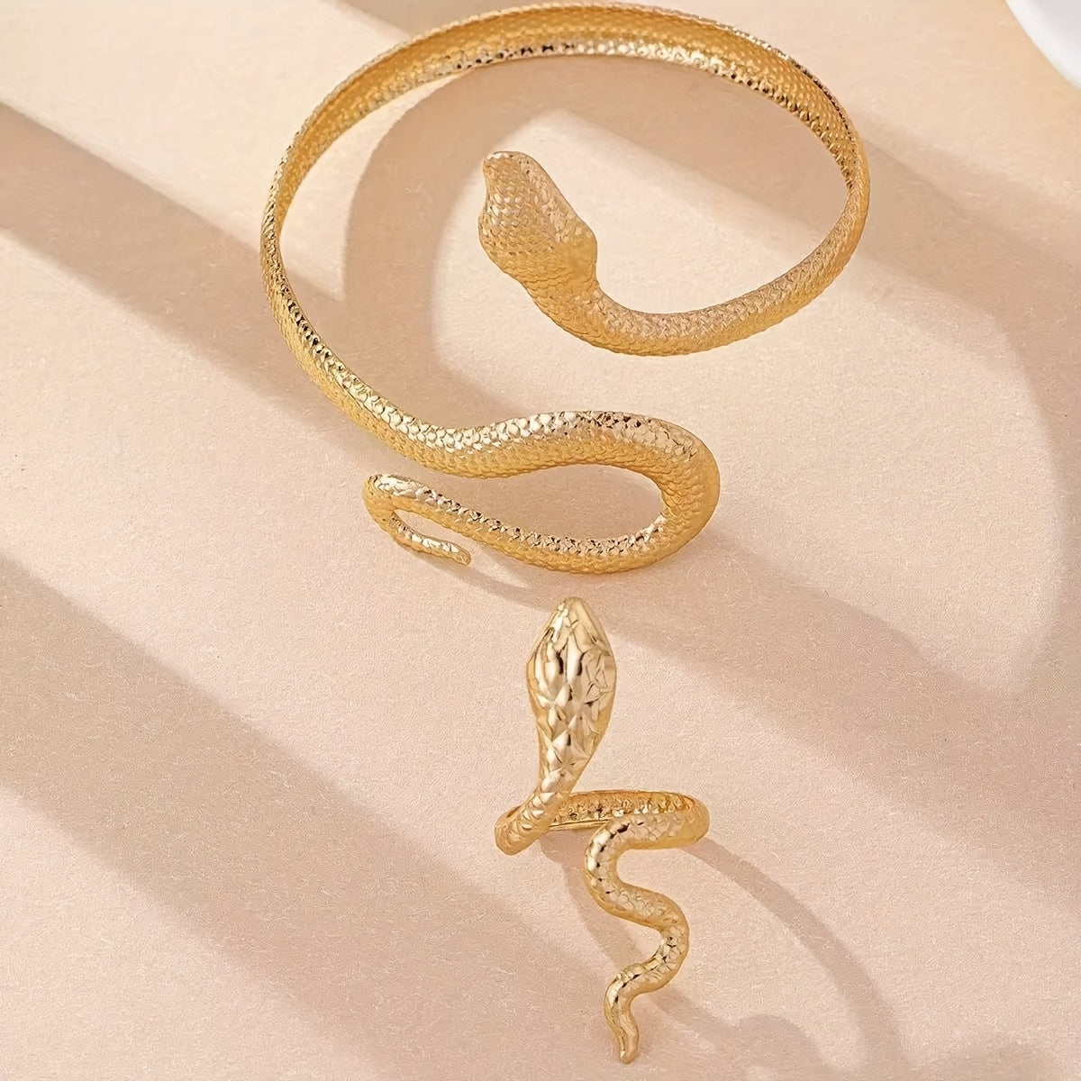 2 PCS Set of Dynamic Snake-Shaped Jewelry for Women, Featuring a Fun Snake-Pattern Bracelet And Ring , Designed with a Golden Plating for a Party- Jewelry Tools Sets