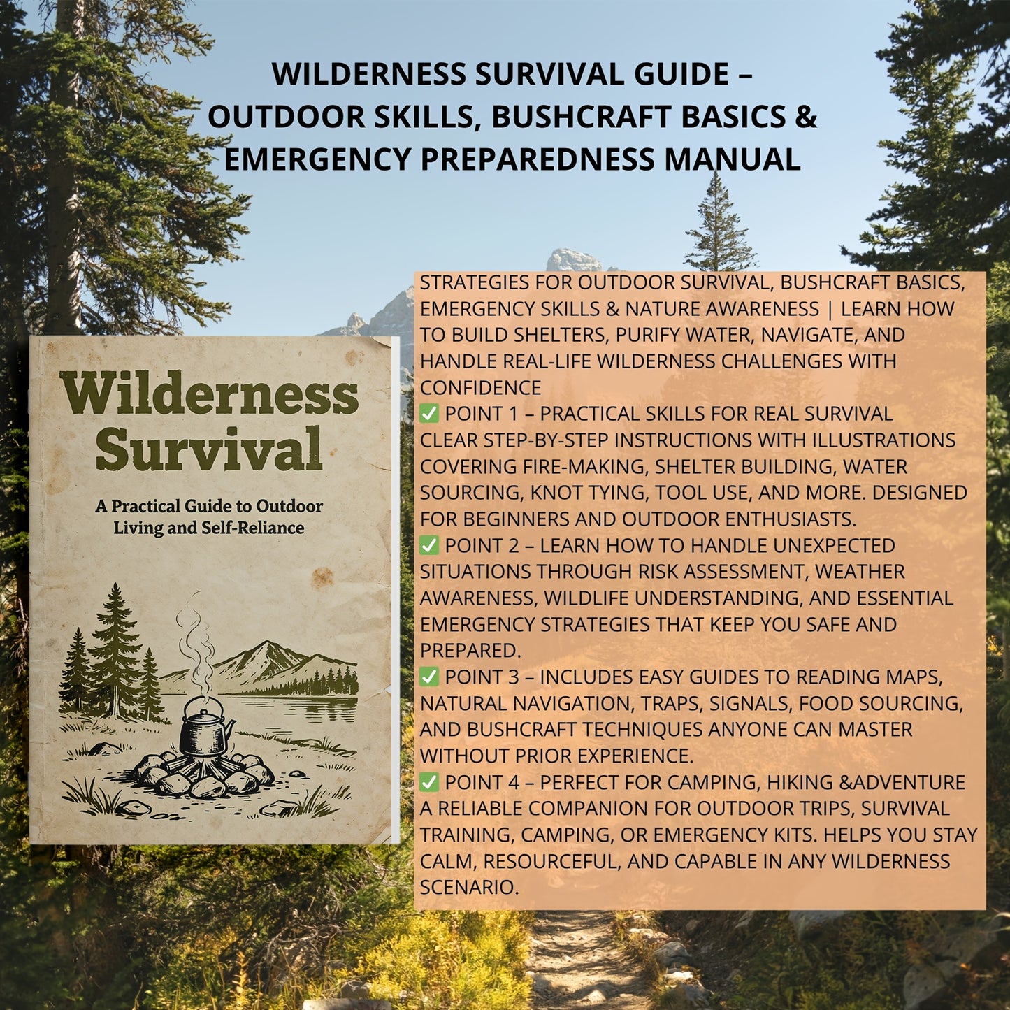 Wilderness Survival Journal for Camping, Hiking & Bushcraft – Outdoor Skills Bible with Fire-Making, Shelter Building, Water Purification, Hunting & Emergency Tips for Preppers & Nature Lovers