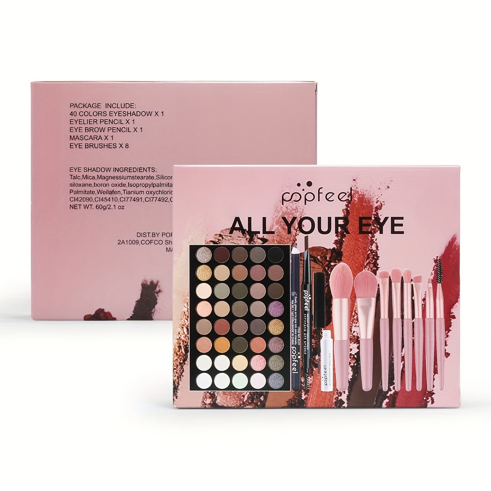 Full Set 40 Color Eyeshadow Palette Makeup Set with Mascara, Eyeliner Brush and Brow Pencil Combo Starter Kit for Beginners, Gift for Mom, Women Female Cosmetic Sets Skin Care Supplies