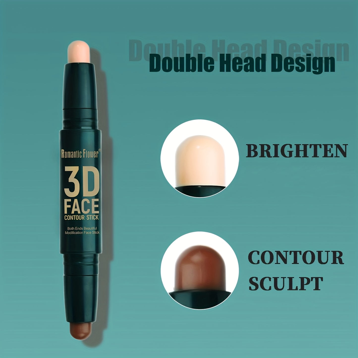 Double Head Contour Stick, Highlights & Contour & Concealer 3D Face Waterproof Long Lasting Makeup with Plant Squalane Women Make-Up Accessories Cosmetic Supplies