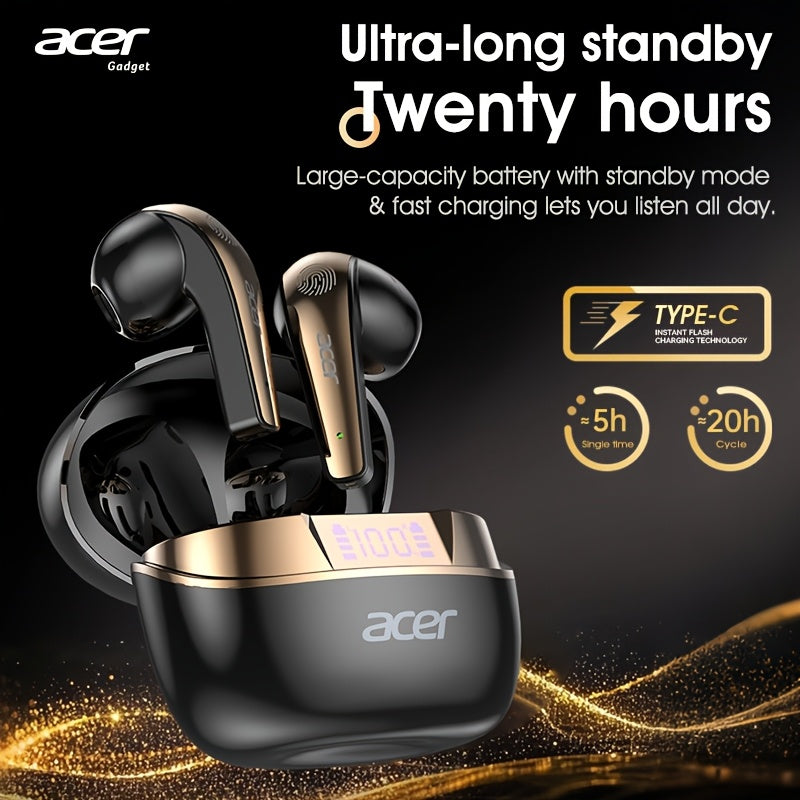 [ Original Genuine Acer Brand]  Wireless Earphones, Charging Case Hi-Fi High-Definition Decoding, 3D Surround Sound, Large Diaphragm Bass Enhancement, LED Digital Display, Call Noise Reduction, 20h Long Standby, Comfortable I