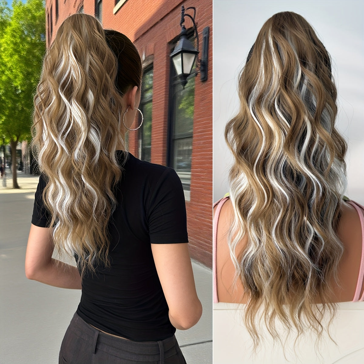 50.8cm 20-Inch Claw Ponytail Extension with a Short Water Wave Design, Made from Heat-Resistant Synthetic Fibers, Perfect for Women's Everyday Hair Additions