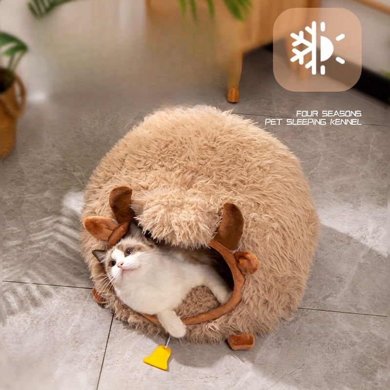 Yak-Shaped Cat Bed, Classic Style, Polypropylene & Foam, Warm Winter Pet House, Assembleable, for Cats & Small Pets