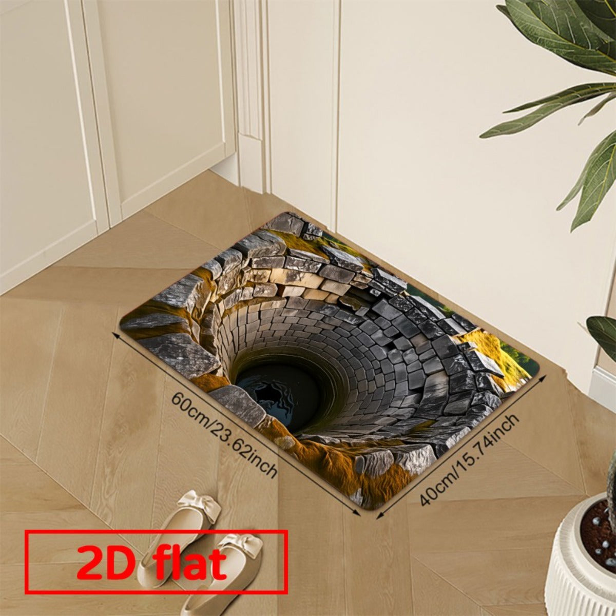 NEW Ancient Stone Door Flannel Mat | Heavy-Duty Floor with Non-Slip Sponge Base, Realistic Cave-In Illusion, Medieval-Look Stone Arch Design, for Indoor/Outdoor Entrance, Kitchen, Bathroom, Balcony (Dry Clean Only)