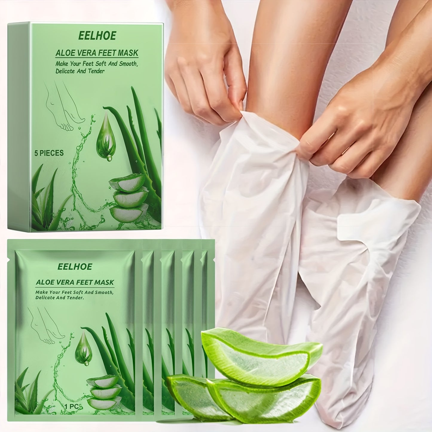 5 PCS Set Natural Aloe Vera from Crete Greece Plants Moisturizing, Hydrating, Exfoliating, and Firming Foot Mask with Aloe Vera for Skin Cleansing and Softening Skin Care Supplies