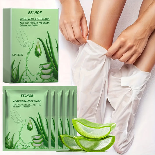 5 PCS Set Natural Aloe Vera from Crete Greece Plants Moisturizing, Hydrating, Exfoliating, and Firming Foot Mask with Aloe Vera for Skin Cleansing and Softening Skin Care Supplies