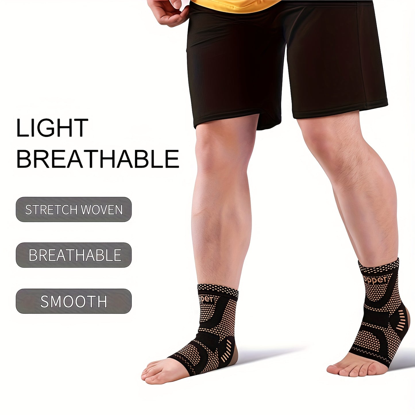 2 PCS Set Copper Fiber Elastic Ankle Brace Socks for Sports, Cycling Fitness, Running - Copper Ankle Support Compression Sleeve for Men & Women - Ankle Wraps Foot Care - RJF Brand