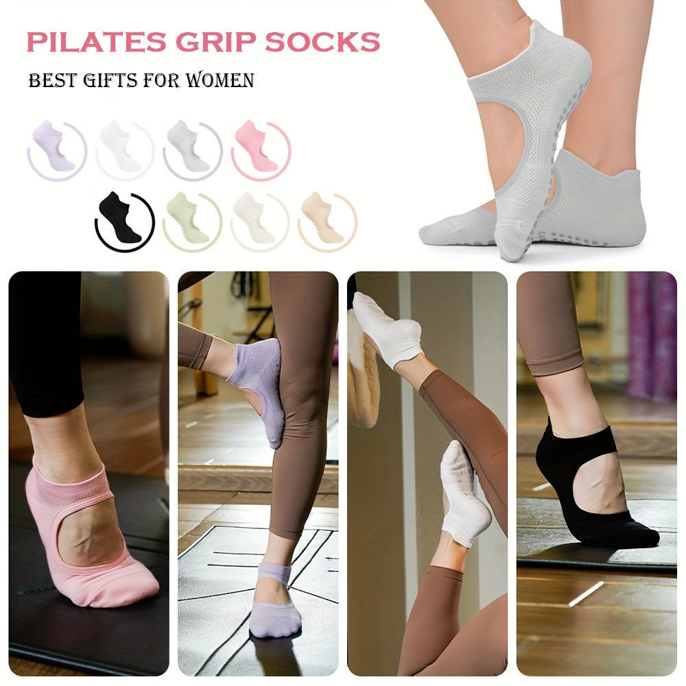 2 Pairs Set 5 Colors Pilates Socks with Grips for Women, Open Top Yoga Socks, Non Slip Grippy Athletic Socks for Workout, Barre, Dance - Breathable Pilates and Ballet Dance Grip Socks