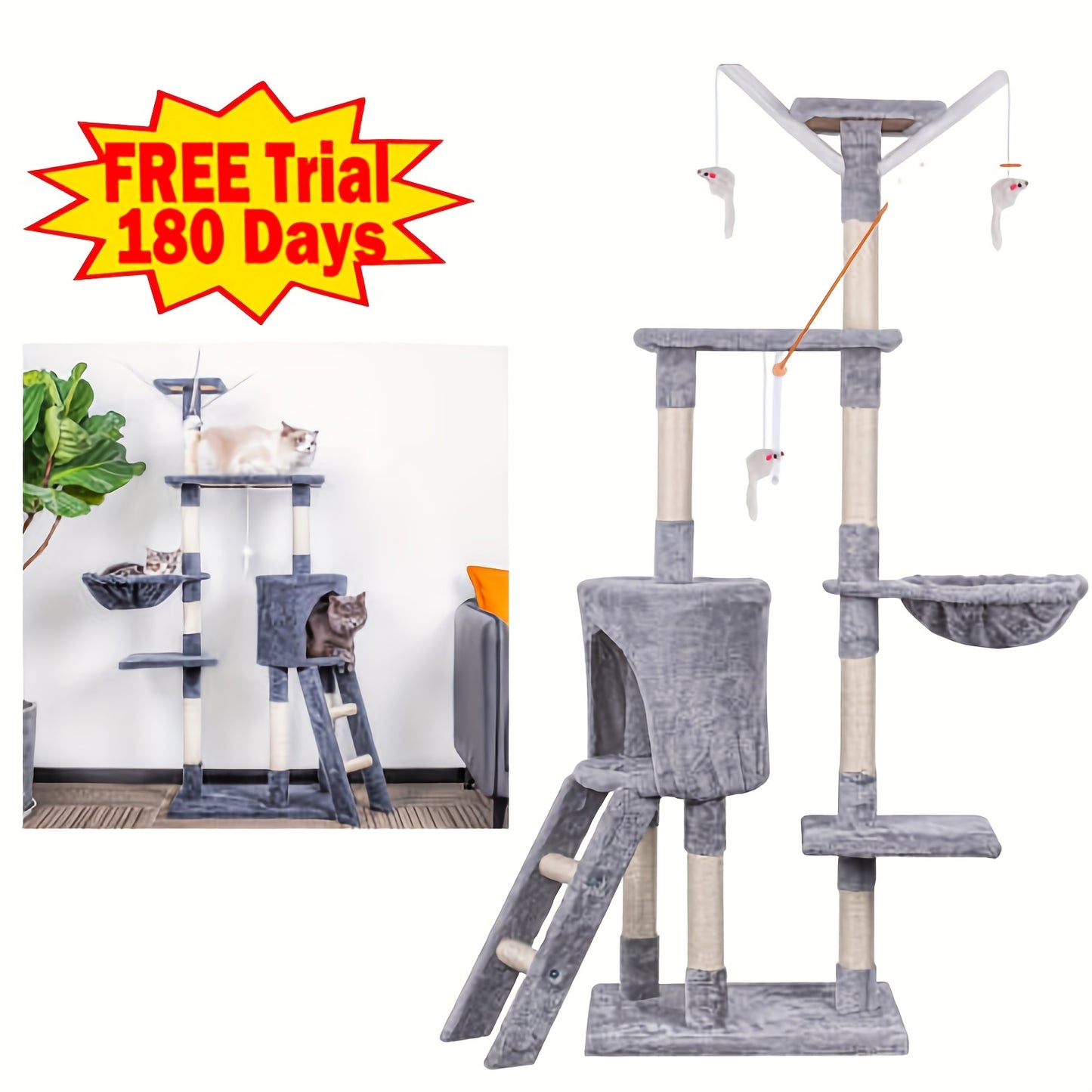 Cat Tree 145cm Stable Cat Scratching Post For Cats Multi-Level Cat Climbing Tower With Posts Fully Wrapped In Suitable Houses For Kitty Kitten Play Scratching Post Stable Sleeping Playing Lounging Indoor