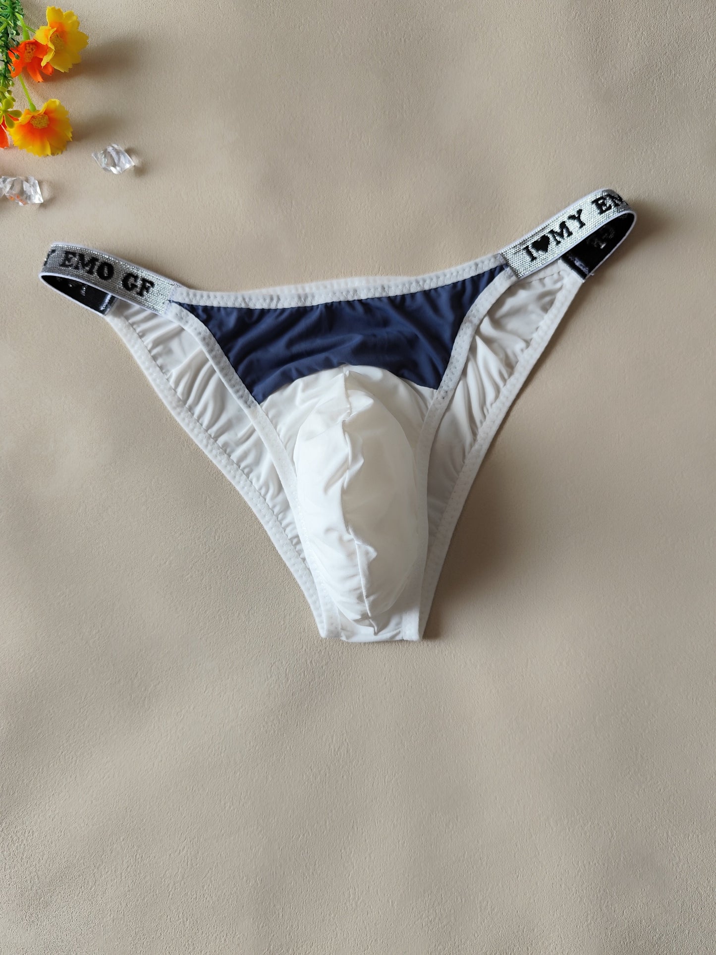 3pcs Men's Sexy Low-Rise Briefs with Love Waistband - Soft, Breathable Nylon Underwear with Stylish Pouch Design, Sizes M/L