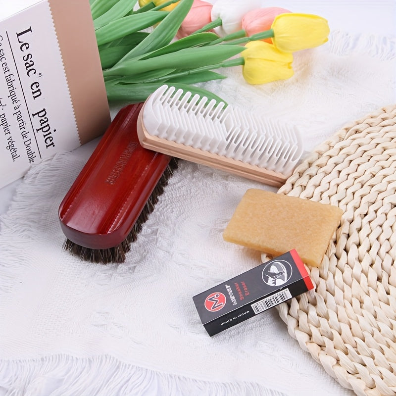 NEW 7pcs Variety Shoe Brush Kit - Double-Sided Shoe Polish Applicator & Horse Hair Brushes for Polishing - Nubuck & Suede Brush for Shoes, Soft Leather Cleaning with Microfiber Cloth