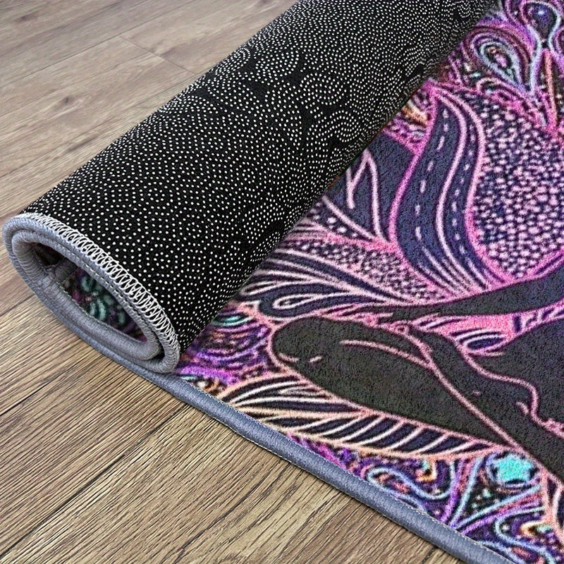 For Yoga Studio and Home Gym Vibrant Yoga Meditation Mat with Lotus Pose Design – Non-Slip, Machine Washable Velvet Mat for Hallway, Bedroom, and Living Room Decor, Perfect for Indoor/Outdoor Use