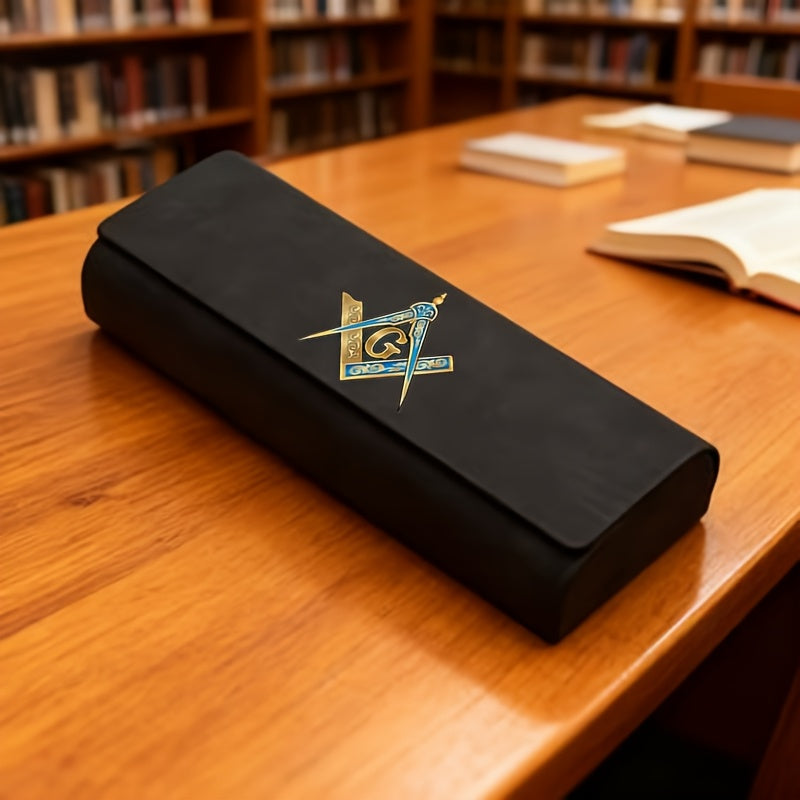Freemasonry Symbol Eyeglass & Fashion Glass Case - Masonic Compass & Square Emblem Hard Cover, Durable Travel Glasses Holder for Masons, Gift Idea for Masonic Brethren ()