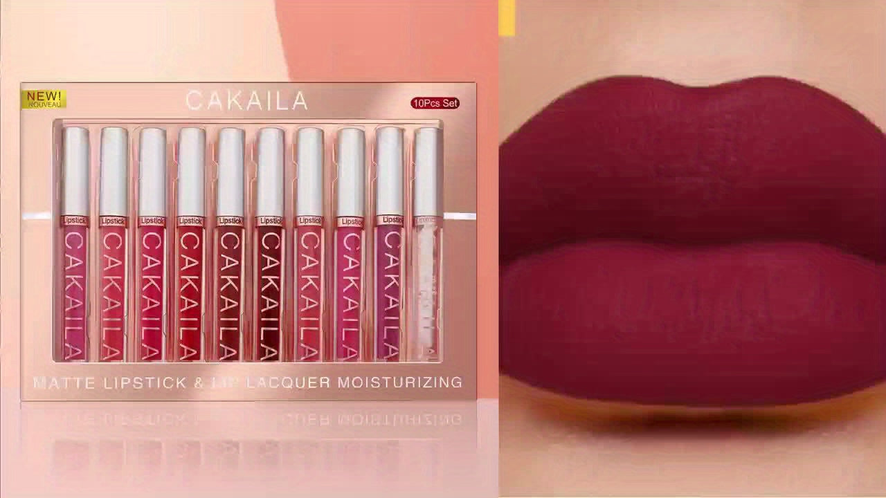 10 PCS Set Matte Lip Gloss Lipstick Set, Long-Lasting Waterproof Non-Stick Cup, Non-Fade Liquid Velvet, Red Shades, All Skin Types, Adult Use, Matte Finish, Beauty Personal Care